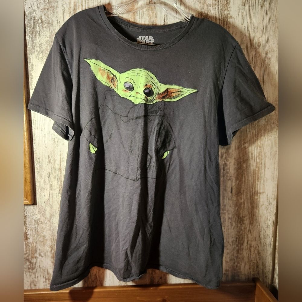 Star Wars Black Tee with Green Grogu Graphic